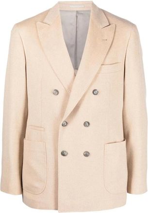Brunello Cucinelli Wollen Jas Double Breasted - Heren - Blazers - Beige - L - Wol - Jassen