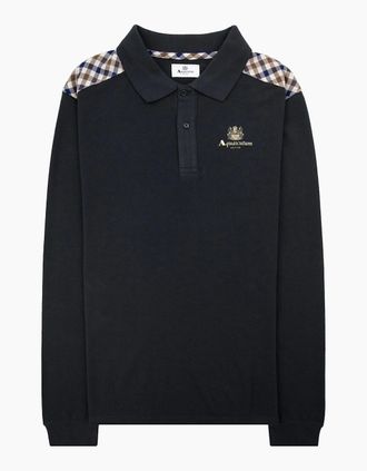 Aquascutum Mens Aquascutum Stripes Piquet L/s Polo Black 16 - Size: 40