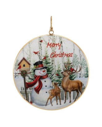 Melrose International Set Of 6 Merry Christmas Woodland Disc Ornament