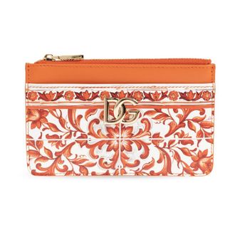 Dolce & Gabbana Majolica-print Calfskin Card Holder - female - Dolce & Gabbana - Wallets & Cardholders - Orange - ONE SIZE - Accessories