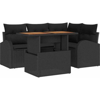 vidaXL Garden Sofa Set with Storage 5 pcs Black Poly rattan vidaXL