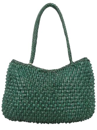 Dragon Diffusion Green Woven Curved Leather Shoulder Bag