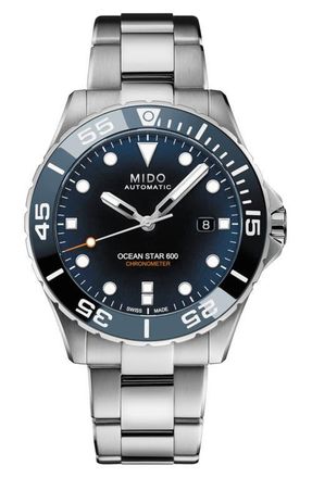 Mido Ocean Star 600 Chronometer Bracelet Watch, 43mm in Blue at Nordstrom