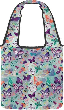 Generic Colorful Beautiful Butterfly Reversible Canvas Shoulder Tote - Double-Sided Print, 12oz Cotton, 27cm Drop, Fold-Flat Bag for Travel, Shopping, Street 