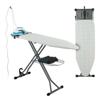 Relaxdays Tabla De Planchar Para Plancha De Vapor, 115 X 39 Cm, Regulable En Altura, Plegable, Estante, Blanco/plateado - Relaxdays