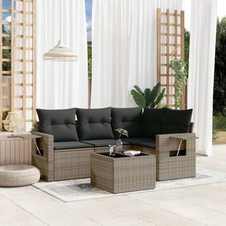 vidaXL Vidaxl - Juego De Sof&aacute;s Jard&iacute;n Con Cojines 5 Pzas Rat&aacute;n Sint&eacute;tico Gris
