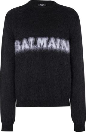 Balmain Retro Jumper van geborsteld mohair - Heren - Ronde hals truien - Zwart - S - Wol - Truien & Vesten
