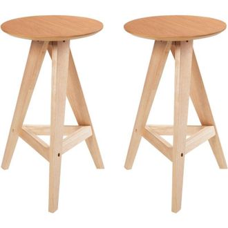Beliani Beliani - Set of 2 Rubber Wood Stools Retro Style Dining Room Kitchen Light Brown Aroma