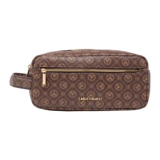Carlo Colucci Cosmetische Pouch met Logoprint - Dames - Toilettassen - Bruin - ONE Size - Tassen