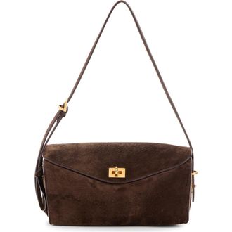 Balenciaga Medium Paris VII Suede Shoulder Bag in Moka/Ruby at Nordstrom