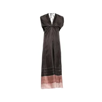 Alysi Kleedjes, Dames, Bruin, S, Maxi-jurk met krijtstreep en verzamelde details