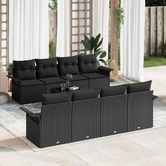 vidaXL Conjunto De Sof&aacute; De Jard&iacute;n 9 Pcs Negro Rat&aacute;n Sint&eacute;tico Vidaxl