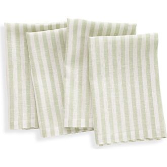 Solino Home Linen Dinner Napkins - Amalfi Stripe, 20 x 20 Inch in Sage And White at Nordstrom, Size Large