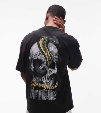 AllSaints T-shirt nero slavato con stampa di teschio e serpente