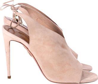 Aquazzura Pre-owned Womens Aquazzura Ami Peep-Toe High Heel Sandals in Beige Suede - Size UK 3