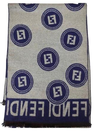 Fendi Navy and Grey Merino Wool Scarf Size L