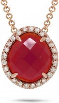 Allurez 0.13ct Diamond & 1.95ct Red Agate 14k Rose Gold Pendant Necklace