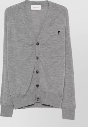 Ami merino wool logo-embroidered v-neck cardigan