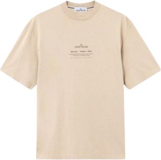 Stone Island T-shirt met korte mouwen en Stone print - Heren - T-shirts - Beige - L - Katoen - Tops