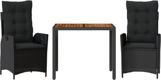 vidaXL Vidaxl - Set Comedor De Jard&iacute;n 3 Pzas Con Cojines Rat&aacute;n Sint&eacute;tico Negro