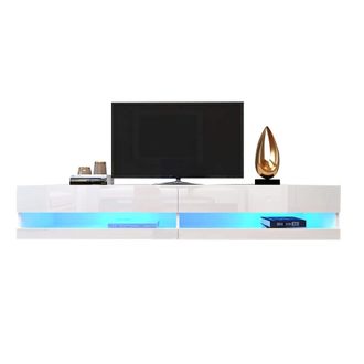 STILVORA Mueble Tv Suspendido Con 2 Puertas Y Led, Frentes Brillo, Estilo Moderno, Sal&oacute;n, 140&times;40&times;30,5 Cm, En Mdf, Blanco