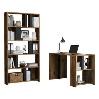 Dmora Escritorio Mirach, Escritorio Multiusos, Mesa De Oficina Para Pc, El Plan De Trabajo, 120x60h75 Cm, Nogal Y Antracita, Con Embalaje Reforzado - Dmora