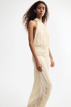 H&M Halterneck Maxi Dress in Pale Yellow at Nordstrom, Size X-Small