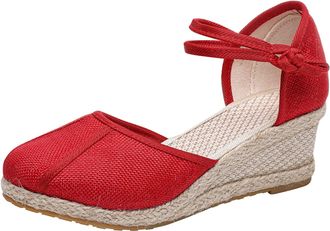 Generic Women Wedge Sandals Solid Color Closed Toe Sandals Espadrille Dressy Sandal Round Toe Sandal Breathable Slingback Buckle Shoes Arch Support Shoes Casu