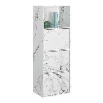 Convenience Concepts Xtra Storage 3 Door Cabinet with Shelf, White Faux Marble