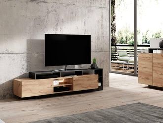 Vente-Unique 2 - Door TV Unit With 6 Recesses & Leds - Light Natural Colour and in Grey
