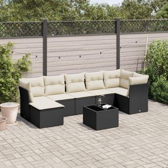 vidaXL Set De Sof&aacute;s De Jard&iacute;n 8 Piezas Y Cojines Rat&aacute;n Sint&eacute;tico Negro Vidaxl