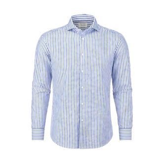 Mazzarelli Casual Shirts, male, Blue, Size: XL Cotton-linen Shirt