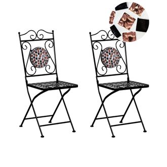 Beliani Beliani - Conjunto De 2 Sillas De Balc&oacute;n Jard&iacute;n De Metal Negro Estilo Vintage Mosaico Plegable Negro Carpino