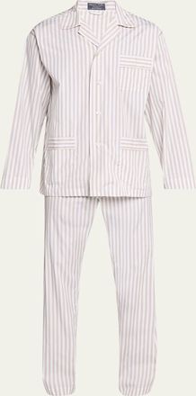 Bergdorf Goodman Mens Cotton Pinstripe Long Pajama Set