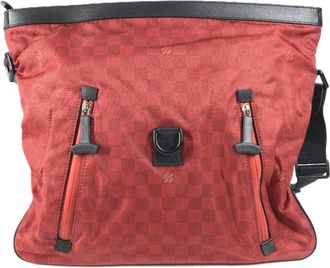 Louis Vuitton Black Red Color Leather Nylon Shoulder Bag Tote Bag (Pre-Owned)
