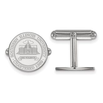 Diamond2Deal Sterling Silver Rhodium-plated Southern Illinois University Crest Cuff Links