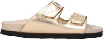 Palm Angels Schoenen, Dames, Geel, 38 EU, Leer, Gouden Leren Slipper Metallic Effect