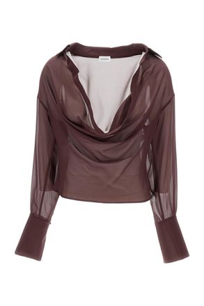 Andamane Sheer Silk Blend Blouse with Deep V-Neckline and Tailored Darts