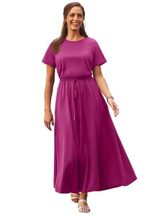 Jessica London Stretch Cotton Drawstring Maxi Dress in Raspberry at Nordstrom, Size Small