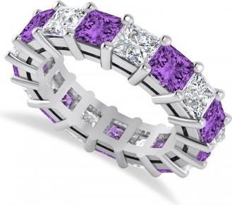 Allurez Princess Diamond & Amethyst Wedding Band 14k White Gold (7.17ct)
