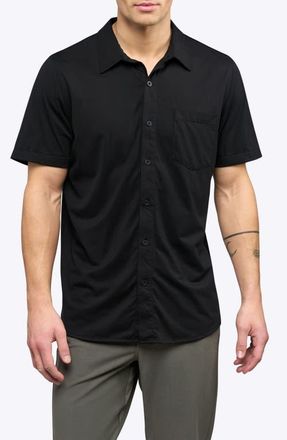 Cuts AO Curved Hem Short Sleeve Button-Up Shirt in Black at Nordstrom, Size X-Large