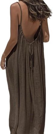 Generic Womens Solid Color Backless Cami Dress, Cami Lounge Dress Backless Casual Sleeveless, Ladies Clothes for Beach (Dark Brown,M)