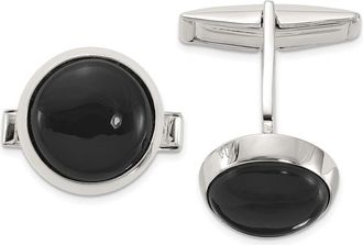 Diamond2Deal Sterling Silver Polished Round Onyx Cuff Links