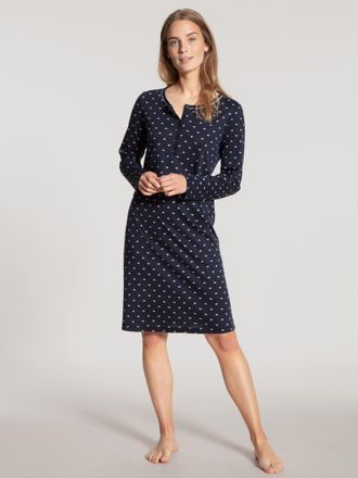 CALIDA Nachthemd CALIDA Night Lovers, Damen, Gr. XS (36/38), N-Gr, blau (schwarz lapis blau), Obermaterial: 100% Baumwolle, gemustert, comfort fit ca. Mitte 