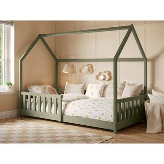 Flair Explorer Wooden Playhouse Bed with Rails in Green | Size: Single