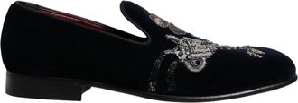 Dolce & Gabbana Black Velvet Floral Gun Loafers Dress Mens Shoes