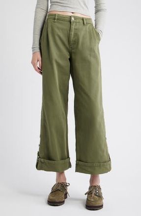 Damson Madder Wylie Button Cuff Wide Leg Organic Cotton Jeans in Khaki at Nordstrom Rack, Size 10 Us / 14 Uk