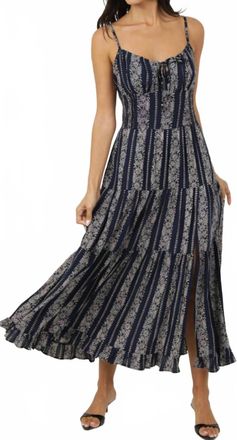 Angie Womens Scoop Neck Maxi Dress In Navy Grey