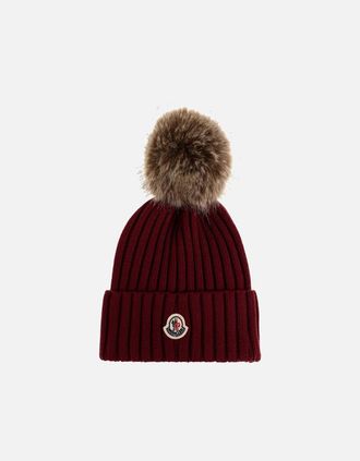 Moncler Womens Womens Pom Pom Hat Burgundy - Red - Size: OS