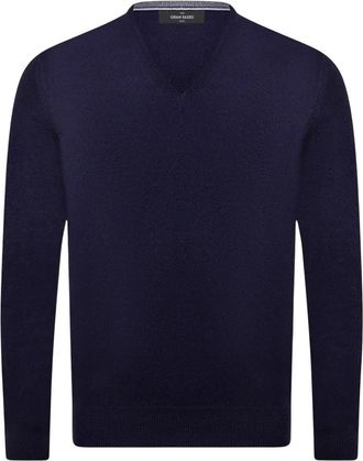 Gran Sasso Pullover M/L 55115 - Heren - V-hals truien - Blauw - XL - Wol - Truien & Vesten
